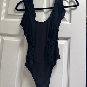 Black Ruffled Bodysuit
